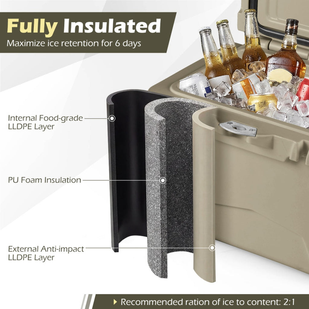 Biotree 20 Quart Portable Hard Cooler with 6-Day Ice Retention and 2 Cup Holders, Khaki
