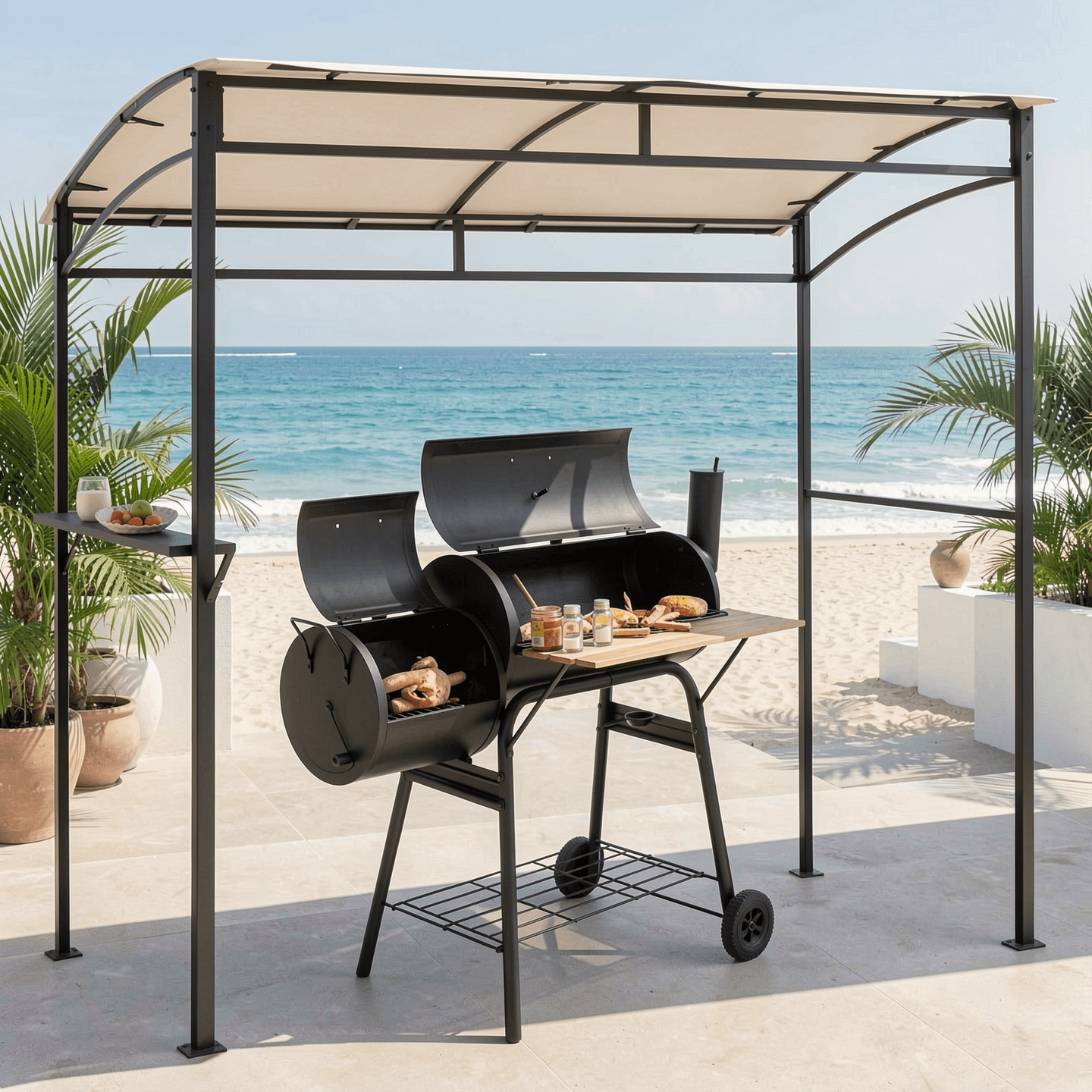 Biotree 7 x 4.5 Feet Grill Gazebo Outdoor Patio Garden BBQ Canopy Shelter Beige - Outdoor Patio Backyard Garden Shade Canopy Shelter