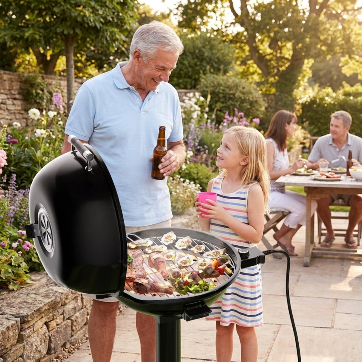 Biotree 1600W Portable Electric BBQ Grill with Temperature Control Grease Collector, Smokeless Tabletop BBQ Cooker for Backyard Patio Camping Black
