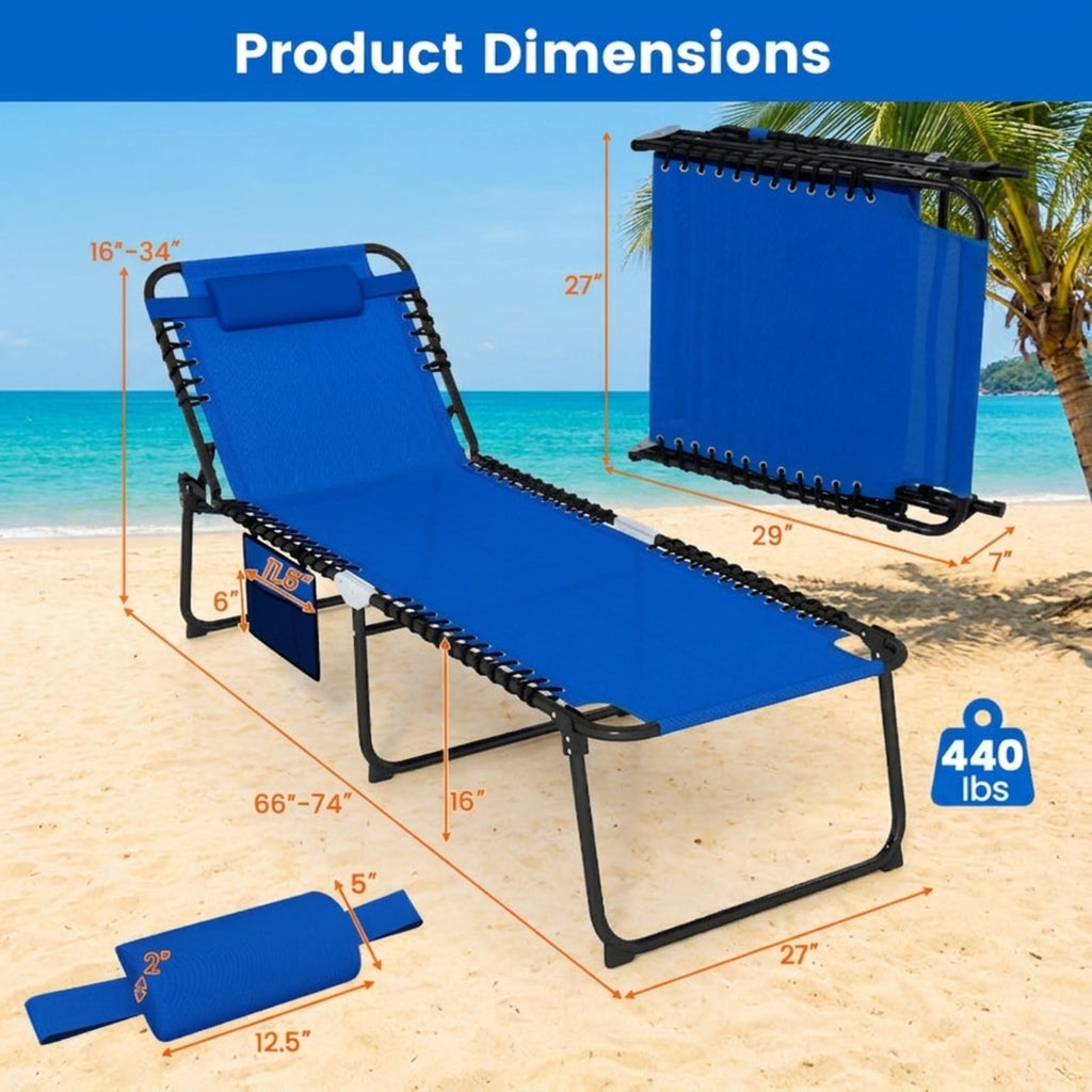 Biotree 4 Position Folding Lounge Chaise with Adjustable Backrest and Footrest Stackable Patio Chair for Garden BackyardNavy