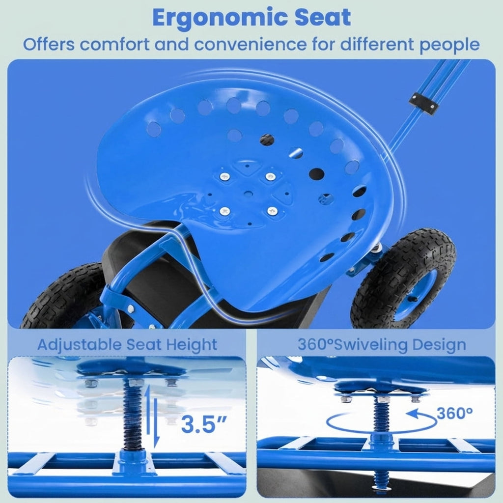 Biotree Heavy Duty Garden Cart with Tool Tray and 360 Swivel Seat for Garden Yard Lawn Work Outdoor, Blue