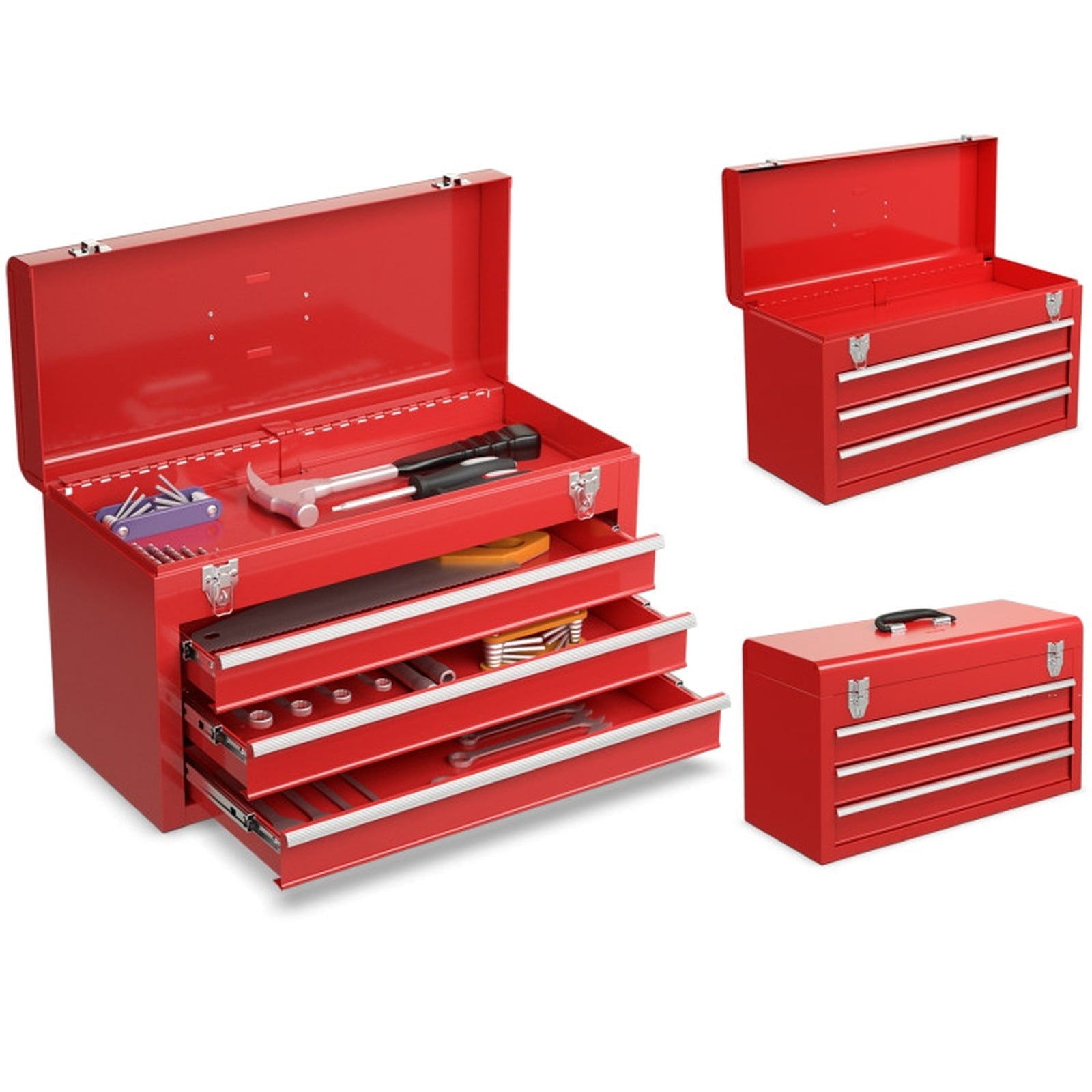 Biotree Portable Garage Mechanic Tool Cabinet Box with 3 Drawers Outdoor Waterproof for Patio Deck Garden Cushions, Red