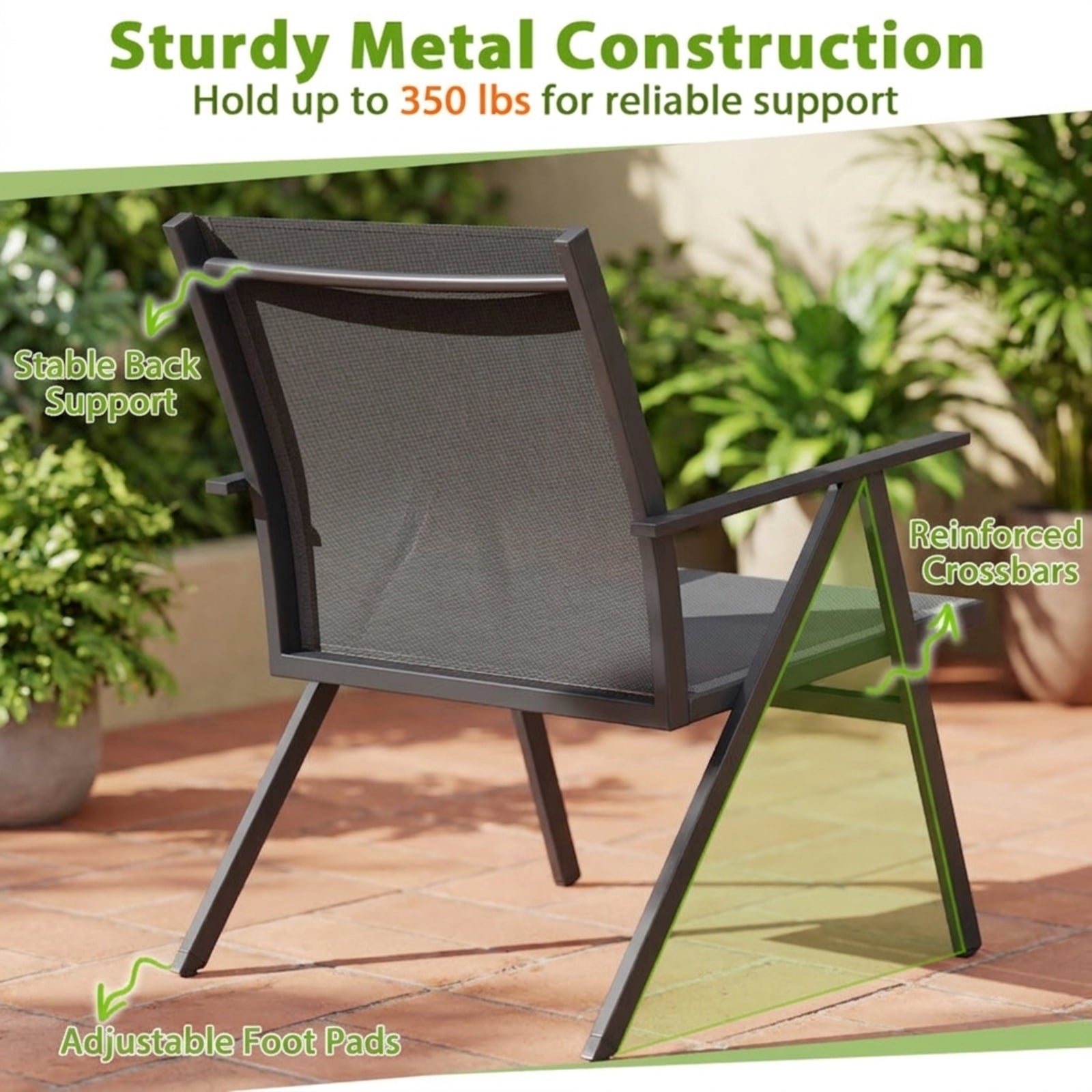 Biotree Patio Chairs Set of 2 with Breathable Mesh Fabric and Metal Frame Stackable Patio Chair for Garden BackyardGray