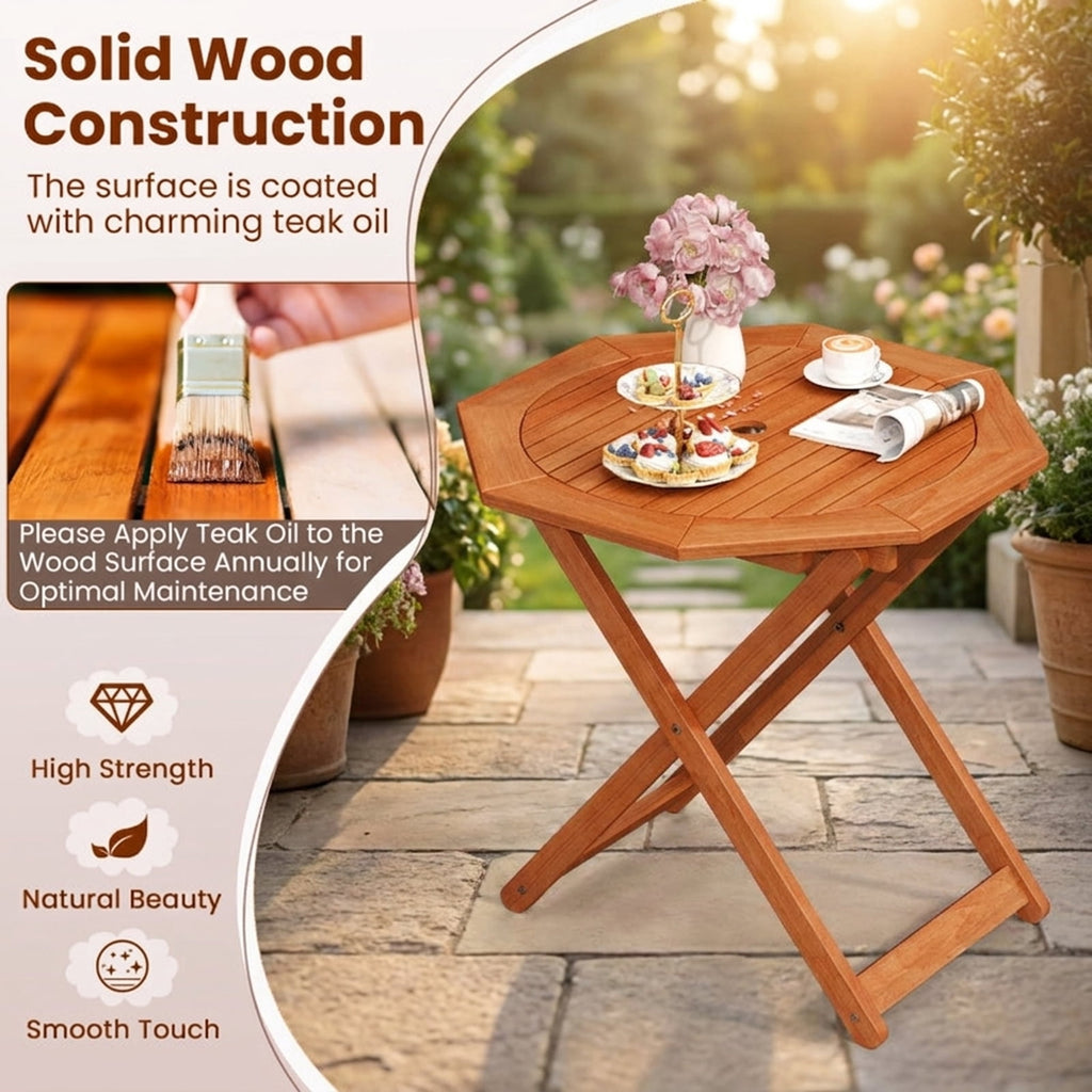 Biotree Octagon Folding Patio Table with 2 Inches Umbrella Hole, Brown