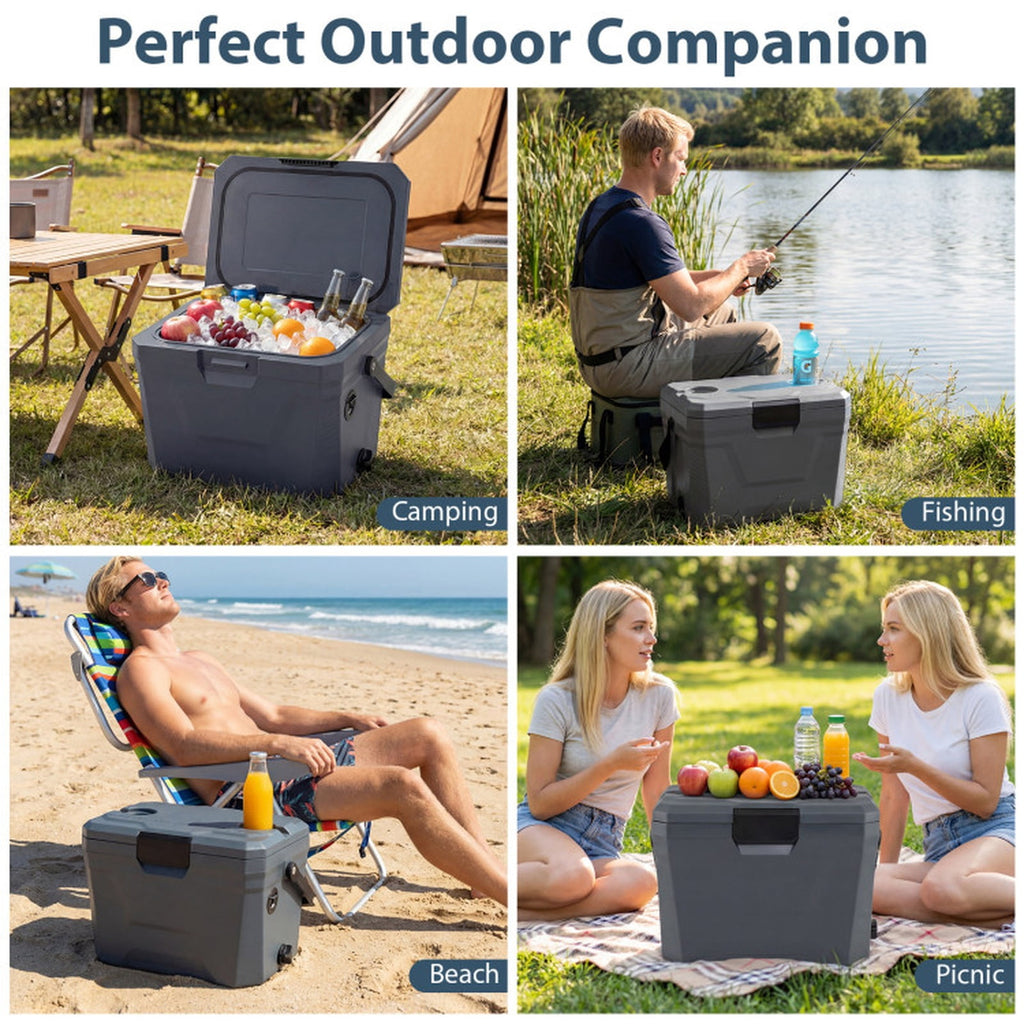 Biotree 21 Qt Insulated Portable Cooler Hard Shell Ice Chest with 2 Cup Holders, Gray