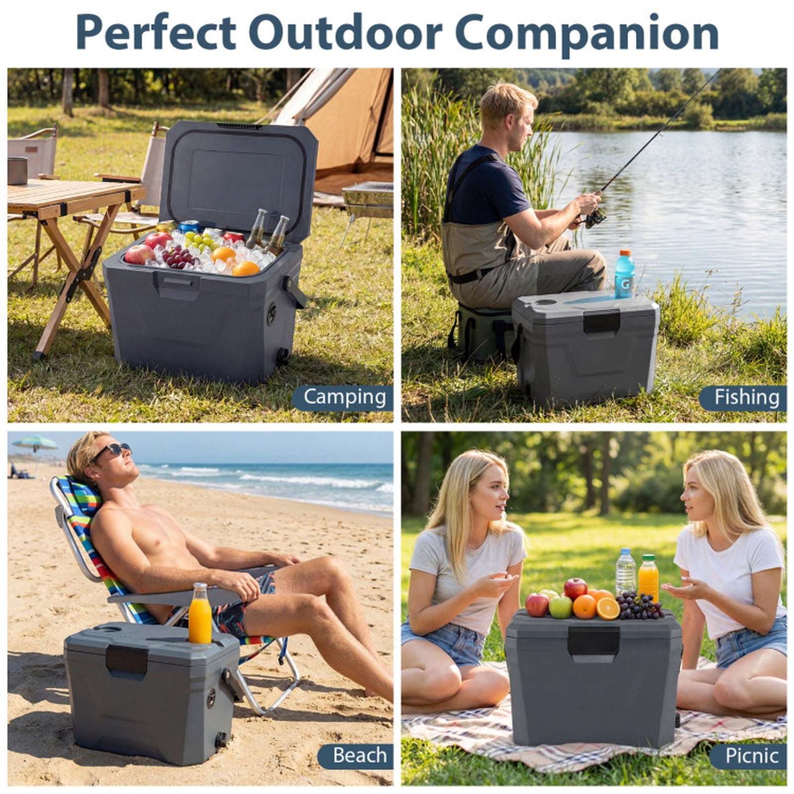 Biotree 21 Qt Insulated Portable Cooler Hard Shell Ice Chest with 2 Cup Holders, Gray