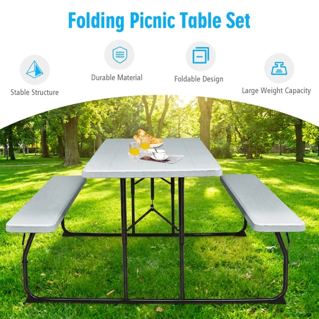 Biotree Indoor and Outdoor Folding Picnic Table Bench Set with Wood-like Texture, Gray