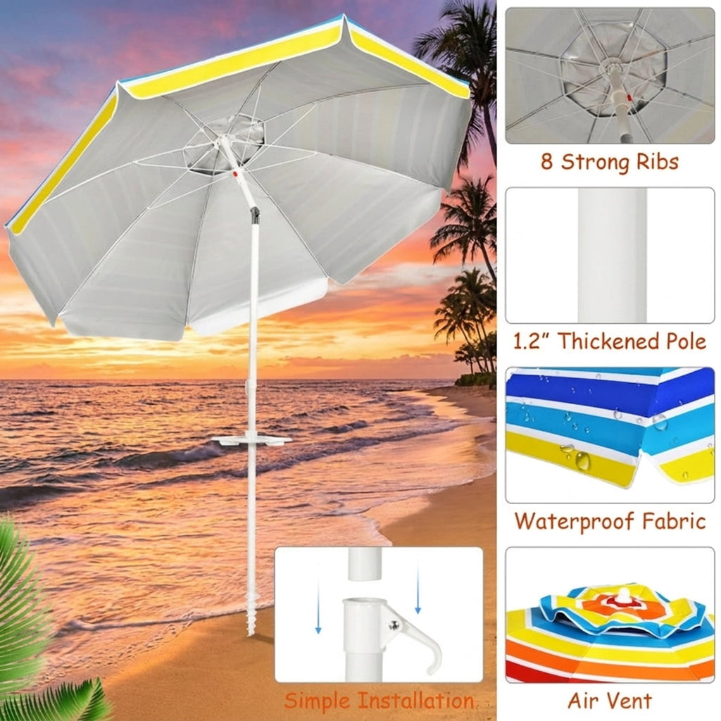 Biotree 7.2 ft Portable Beach Umbrella with Carrying Bag, 8 Ribs, Sand Tilt Mechanism - Multicolor for Backyard