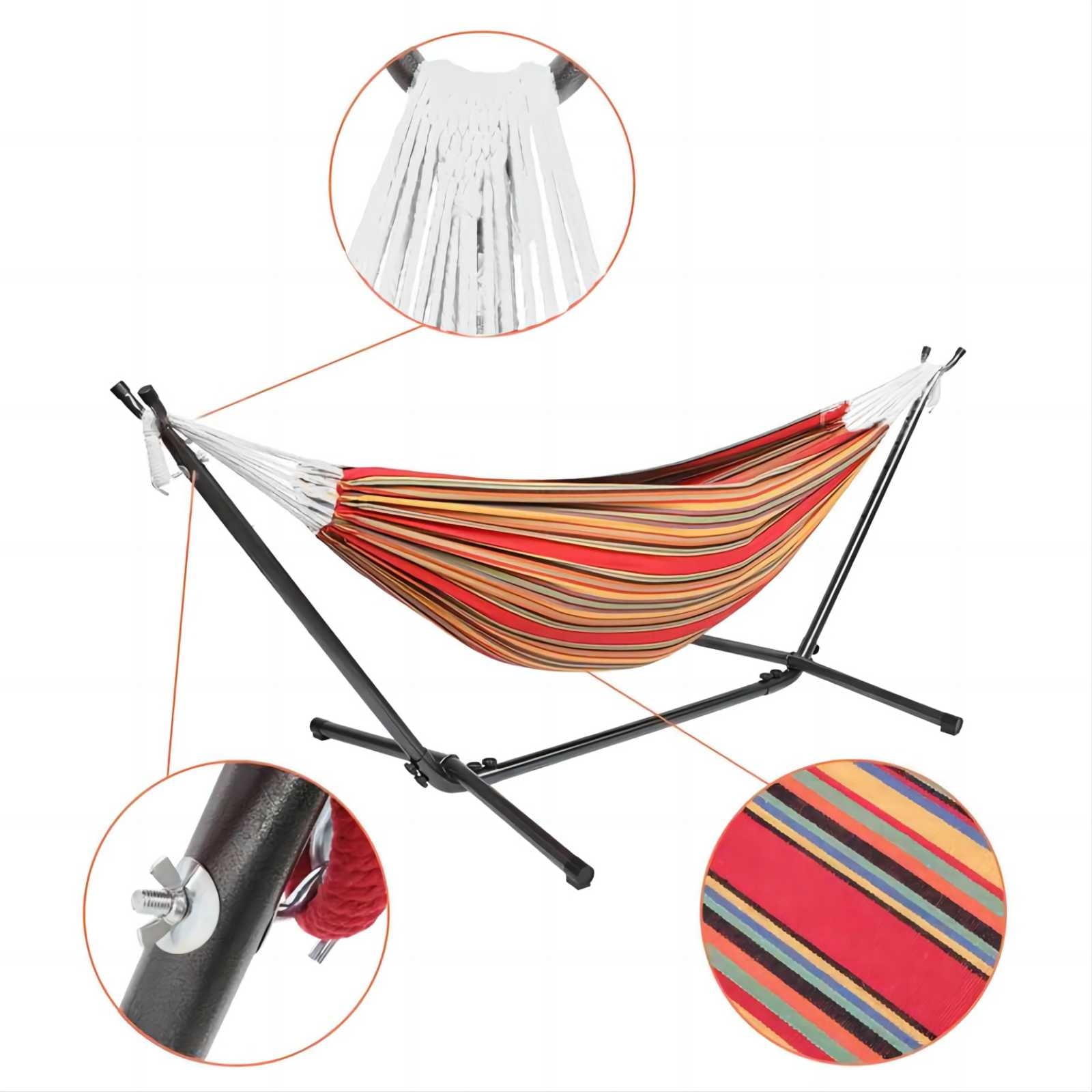 Biotree 2Person Hammock with Space Saving Steel Stand and Portable Carrying Bag, 48W x 120L inch, Red