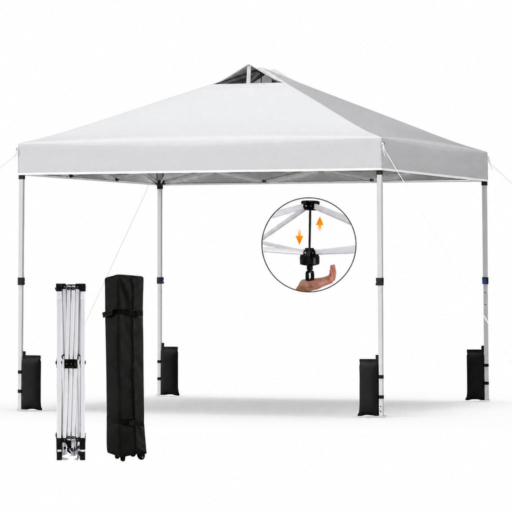Biotree 10 x 10 Ft Instant Pop Up Canopy, One-Hand Center Lock Vented Shade Tent with Roller Bag for Markets and Parties, White