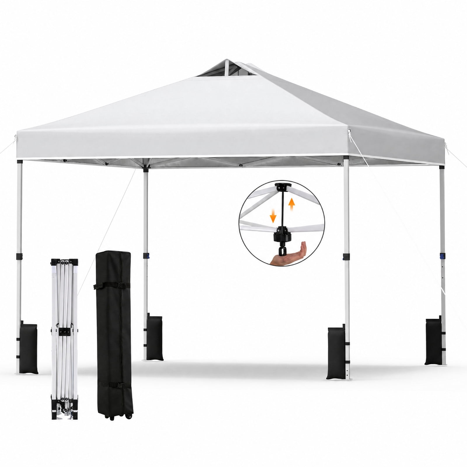 Biotree 10 x 10 Ft Instant Pop Up Canopy, One-Hand Center Lock Vented Shade Tent with Roller Bag for Markets and Parties, White