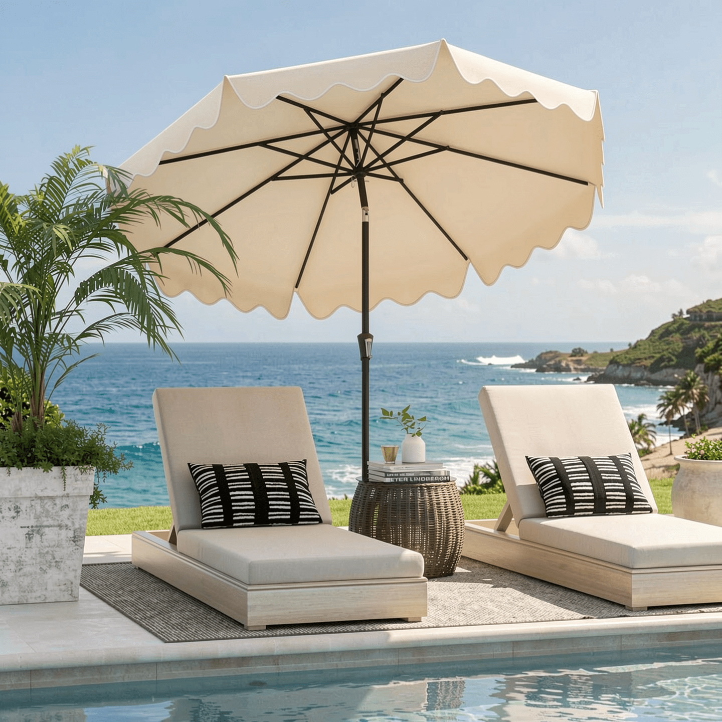 Biotree 9 Feet Patio Umbrella with Crank Handle and Push Button Tilt-Beige - Outdoor Patio Garden Sun Shade