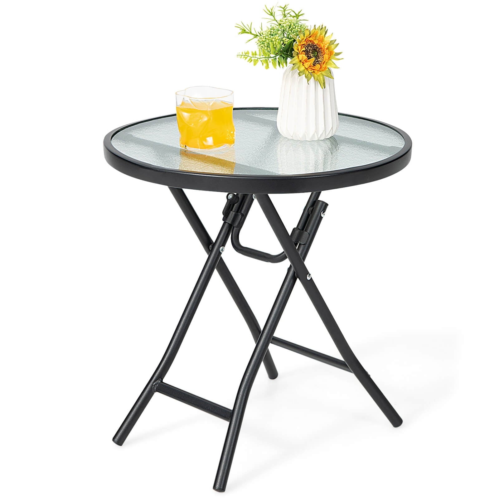 Biotree Patio Folding Side Table with Tempered Glass Top