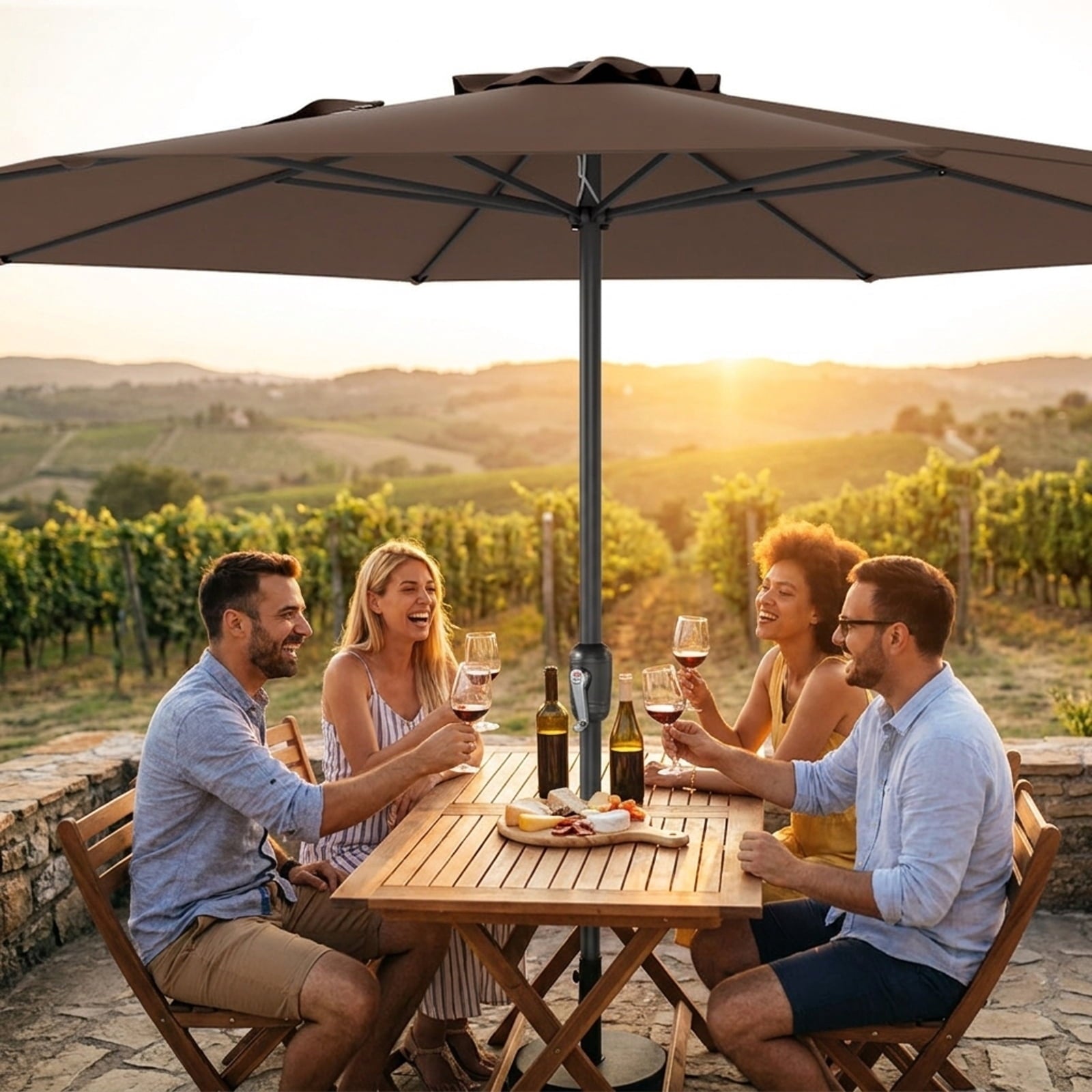 Biotree 12 ft Market Patio Umbrella with Crank and Tilt, 8 Sturdy Ribs, Vented Canopy - Beige for Backyard