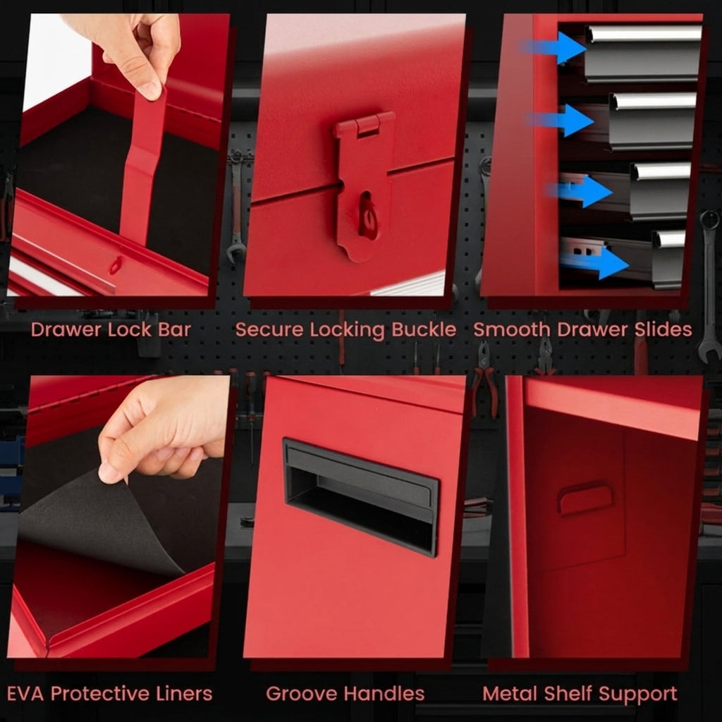 Biotree 2-in-1 Tool Chest and Cabinet with 5 Sliding Drawers Outdoor Waterproof for Patio Deck Garden Cushions, Black