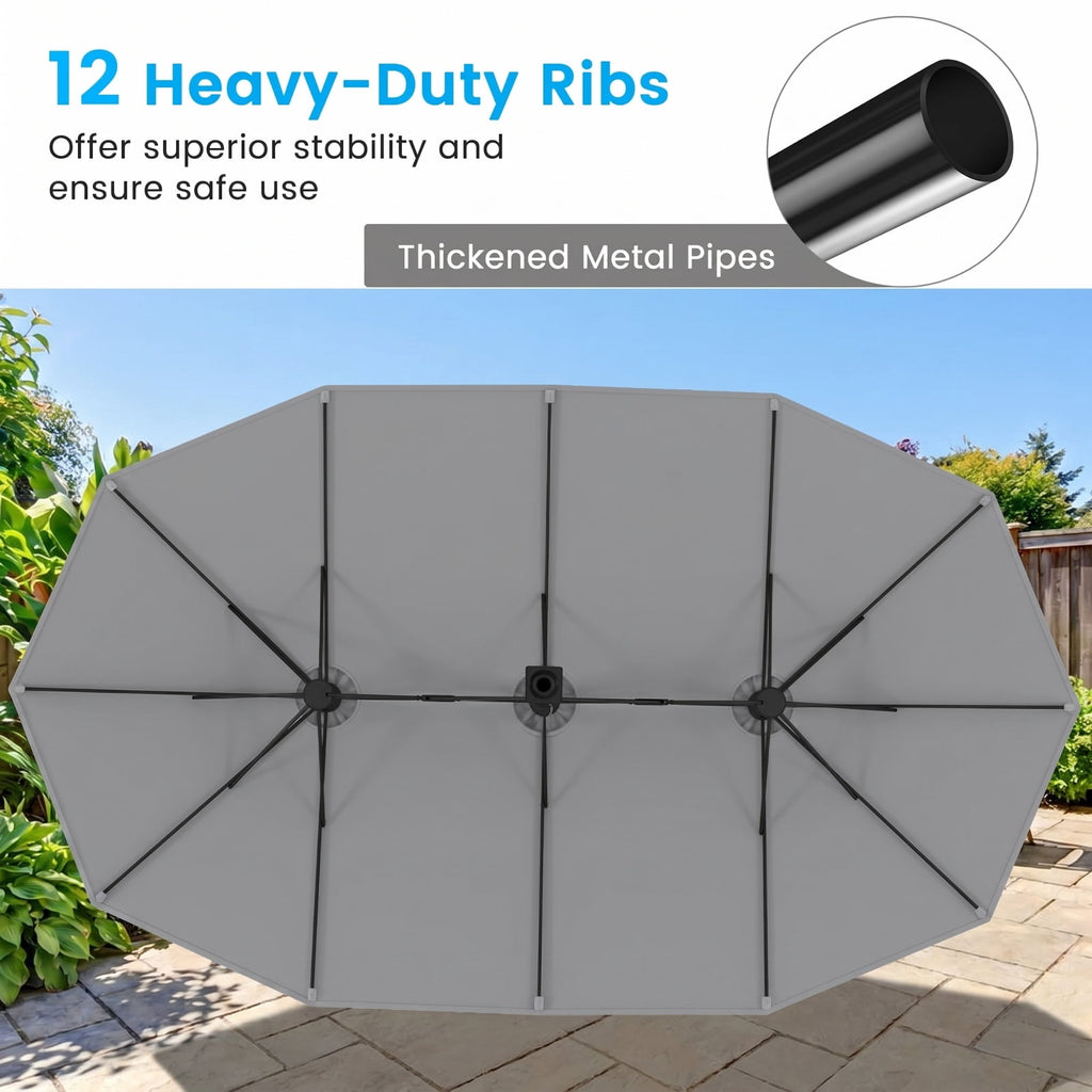 Biotree 15 ft Double-Sided Twin Patio Umbrella Crank Tilt Outdoor Shade - Gray - UV Protection with Cross Base