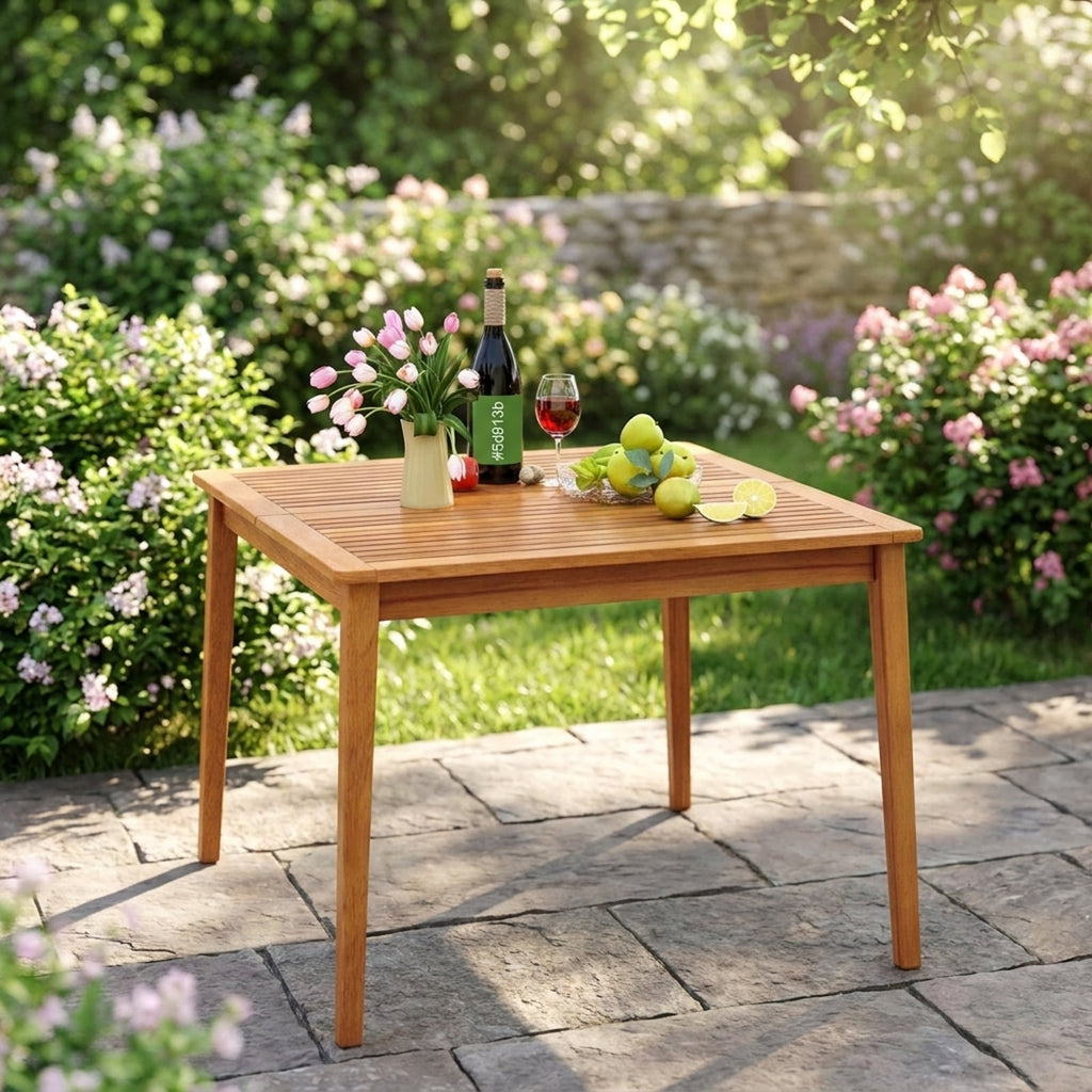 Biotree 40 Inch Acacia Wood Dining Square Bistro Table with 1.96 Inch Umbrella Hole, Natural
