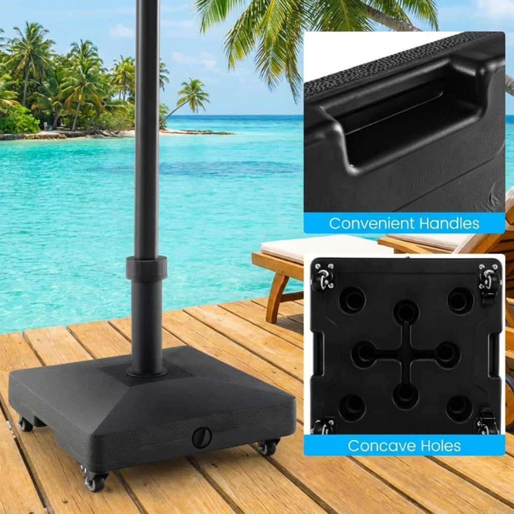 Biotree Fillable Umbrella Base Stand with Lockable Universal Wheels - Heavy Duty Outdoor Patio Stand
