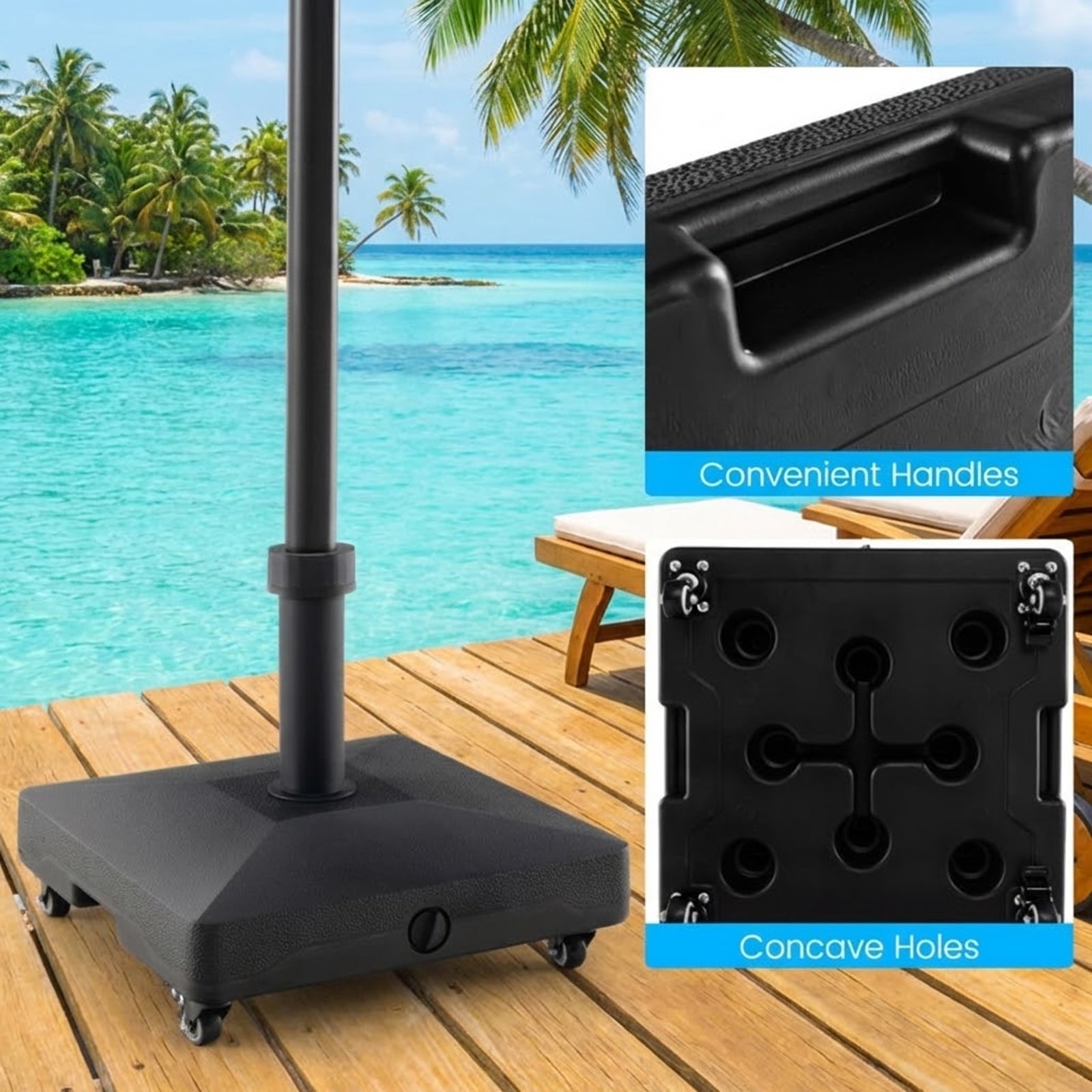 Biotree Fillable Umbrella Base Stand with Lockable Universal Wheels - Heavy Duty Outdoor Patio Stand