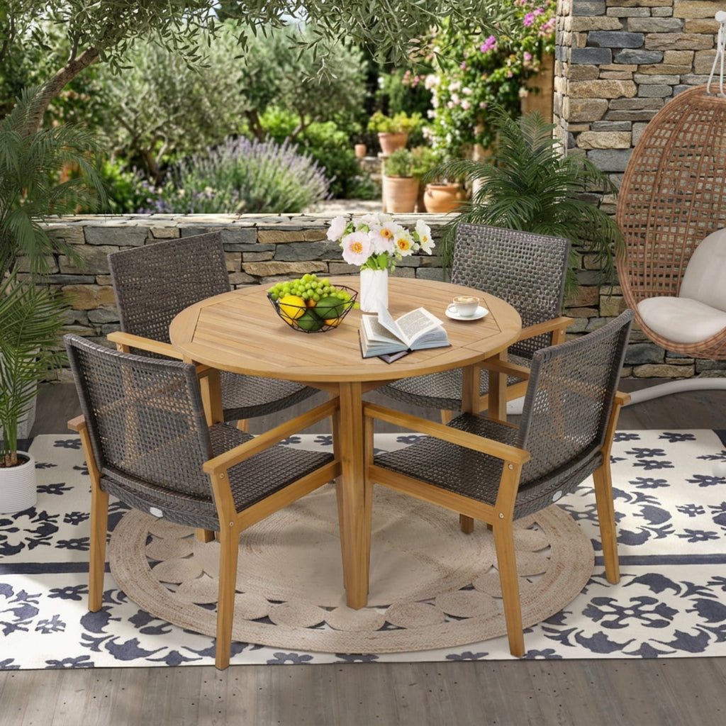 Biotree Set of 4 Outdoor Rattan Chair with Sturdy Acacia Wood Frame-Set of 4 Stackable Patio Chair for Garden BackyardMix Brown