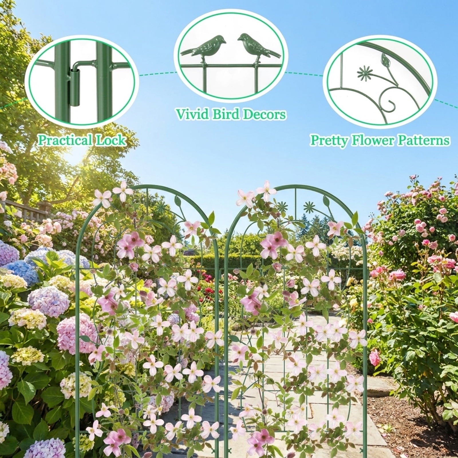 Biotree 2 Pack 71 x 20 Inch Metal Garden Trellis Rustproof Plant Support for Climbing Plants for Indoor Outdoor Patio Balcony Garden, Green