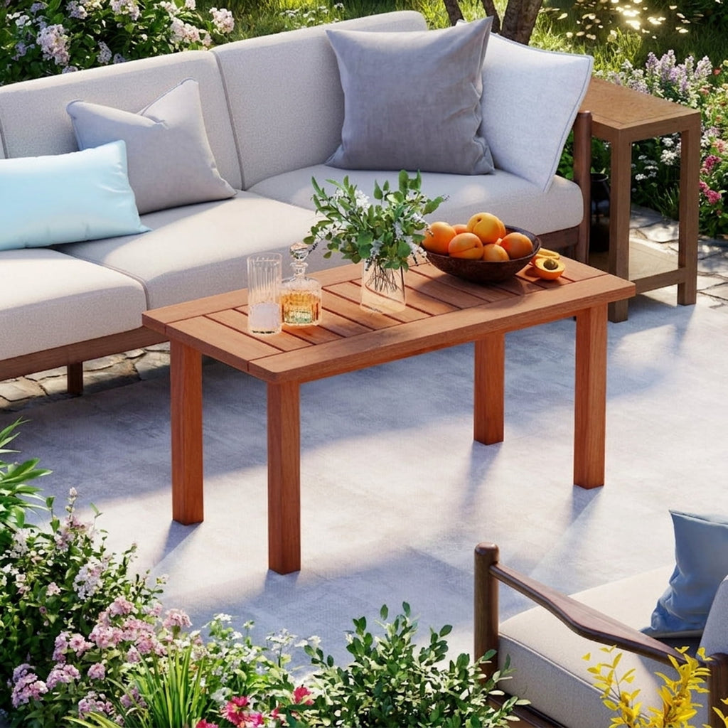 Biotree Patio Coffee Table with Slatted Tabletop for Deck Poolside, Natural