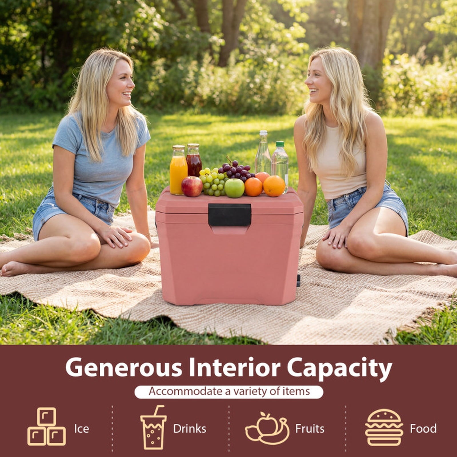 Biotree 21 Qt Insulated Portable Cooler Hard Shell Ice Chest with 2 Cup Holders, Pink
