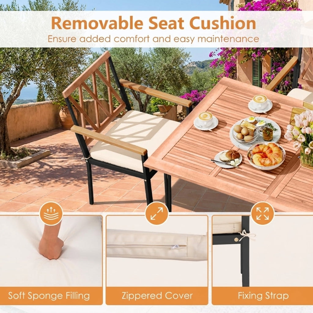 Biotree Set of 2 Patio Dining Chairs with Removable Padded Cushions-18 Inches Stackable Patio Chair for Garden BackyardBlack + Natural