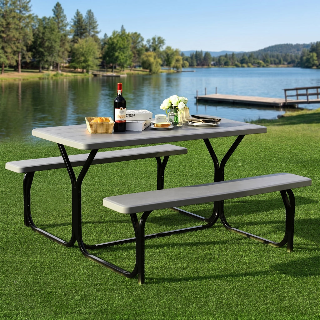 Biotree Picnic Table Bench Set for Outdoor Camping, Gray