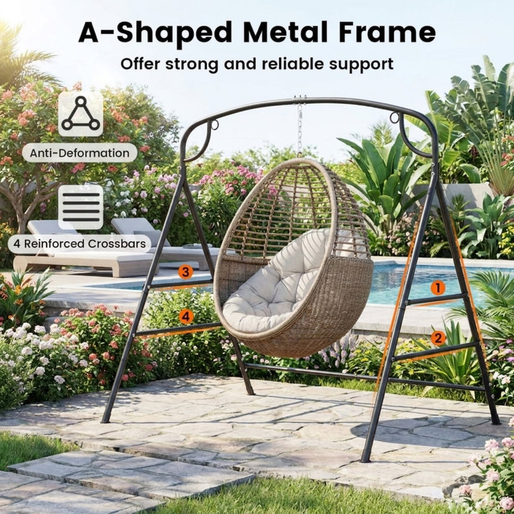 Biotree Outdoor Metal Swing Stand with 4 Support Bars and 2 Hanging Ways for Patio Porch Garden Backyard Outdoor, Black