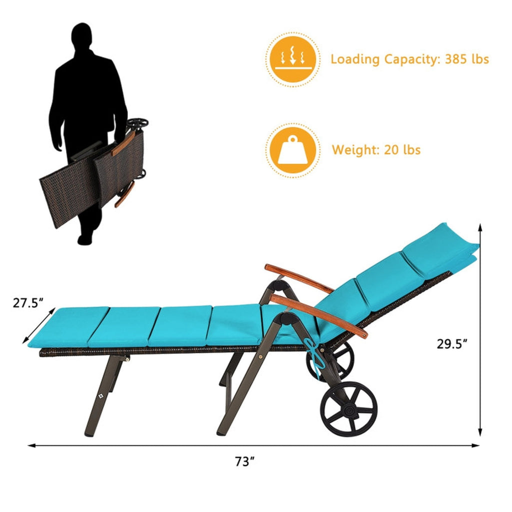 Biotree Outdoor Chaise Lounge Chair Rattan Lounger Recliner Chair Stackable Patio Chair for Garden BackyardTurquoise
