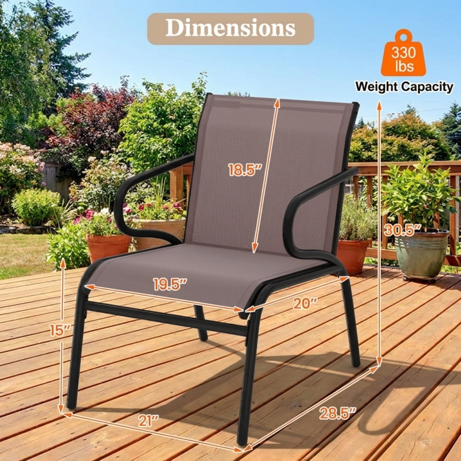 Biotree Modern Patio Chairs Set of 2 with Breathable Fabric for Porch Stackable Patio Chair for Garden BackyardCoffee
