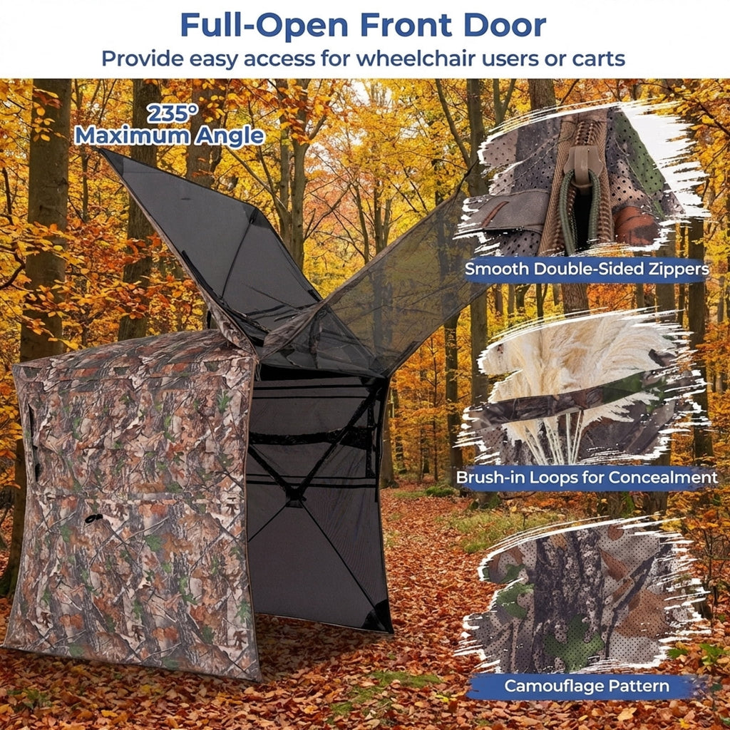 Biotree 360 Degree See-Through Ground Hunting Blind for 2-3 People with Carry Bag for Deer and Turkey
