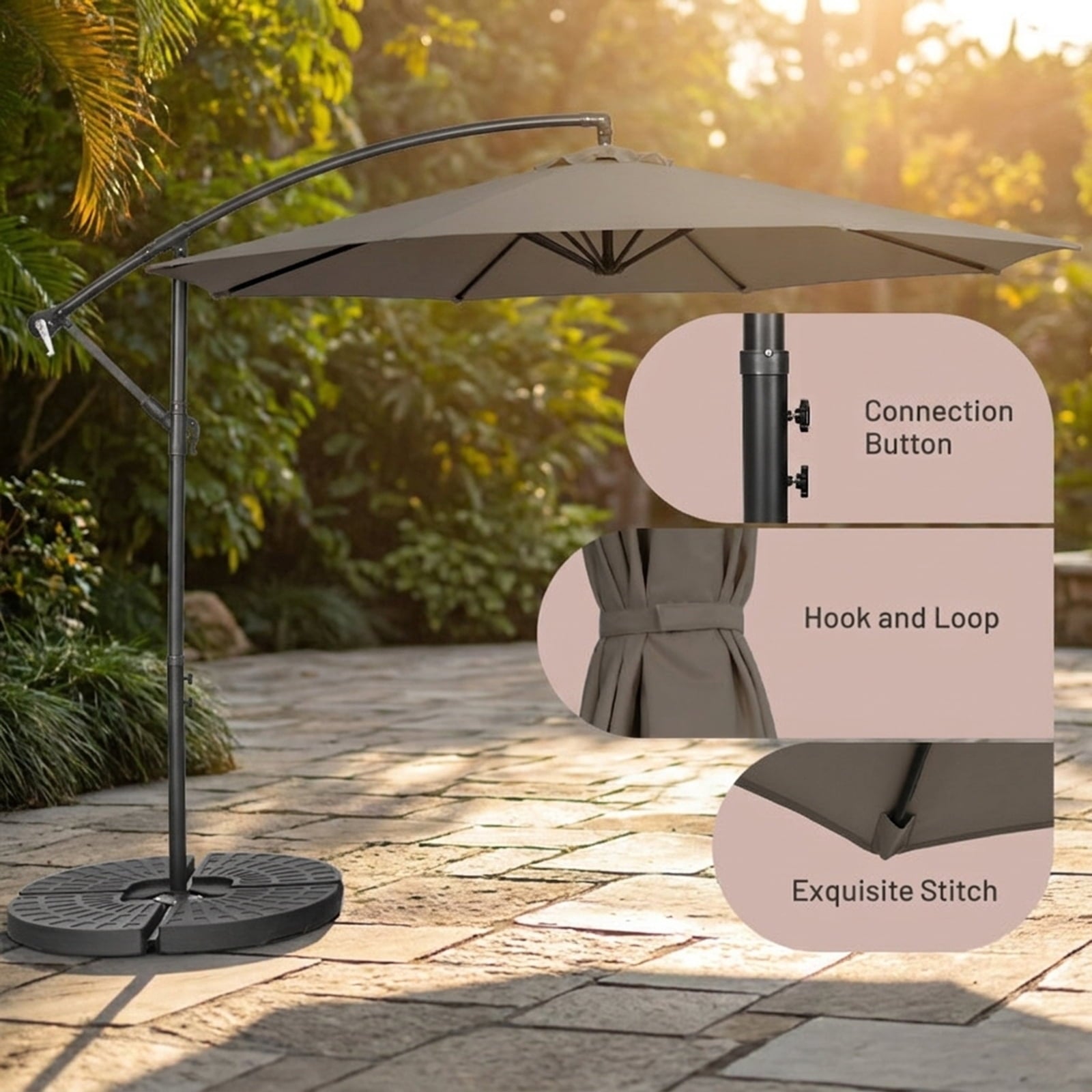 Biotree 10 ft Cantilever Offset Patio Umbrella 8-Rib Outdoor Shade - Brown - UV Protection with Cross Base