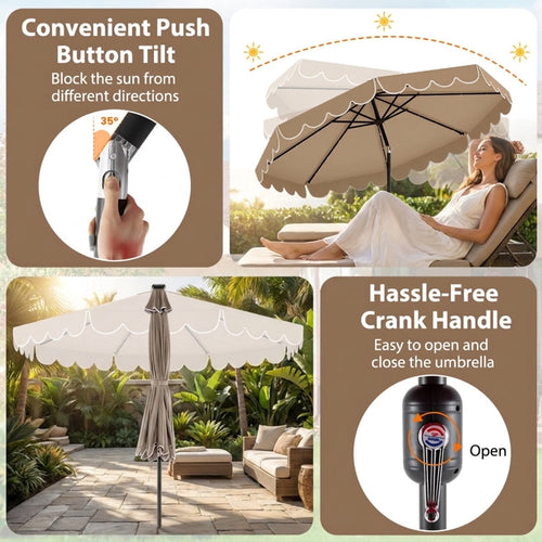 Biotree 10 ft Market Patio Umbrella with Crank and Tilt, 8 Sturdy Ribs, Vented Canopy - Beige for Backyard