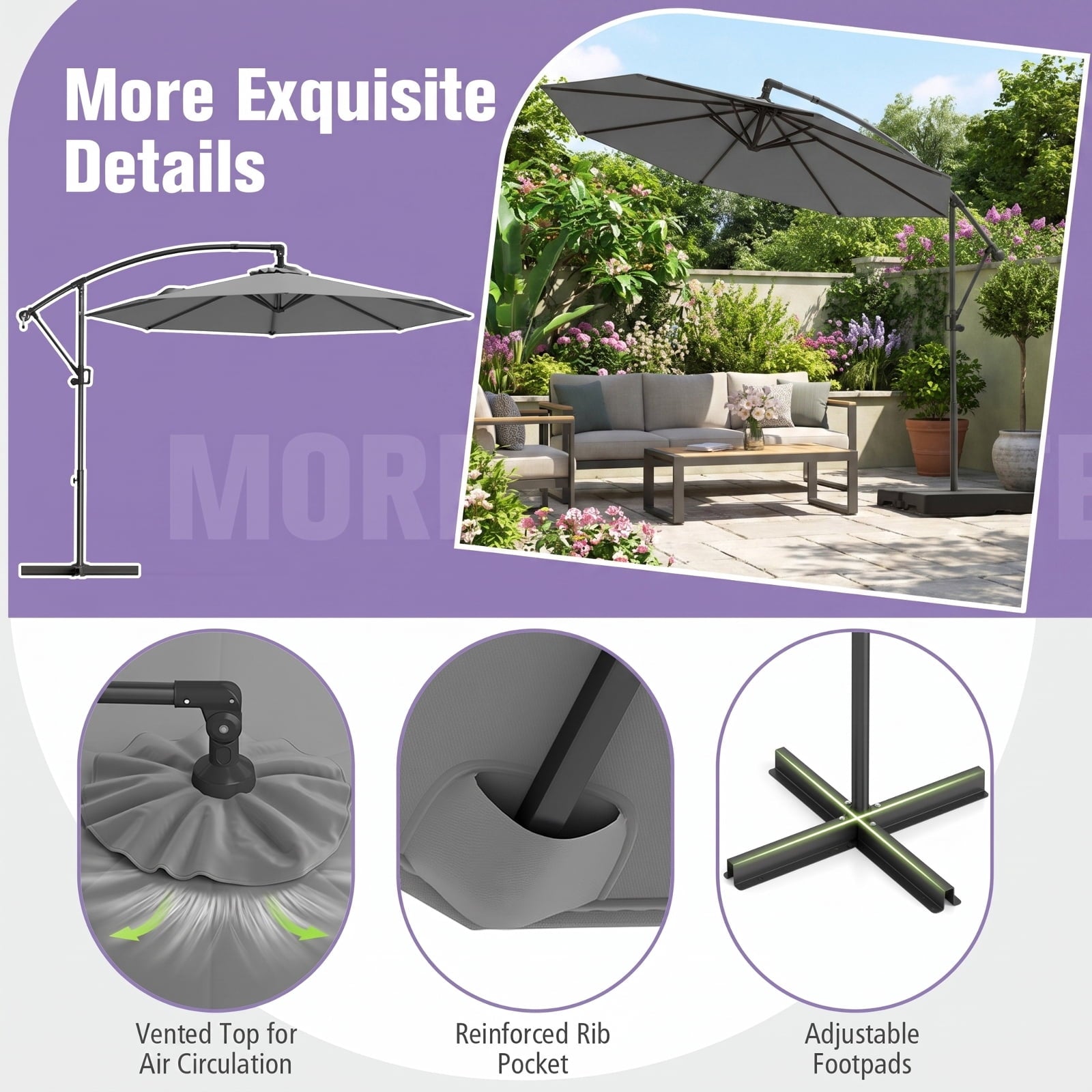 Biotree 10 ft Cantilever Patio Umbrella Offset Hanging with Cross Base, 8 Ribs - Multicolor for Backyard