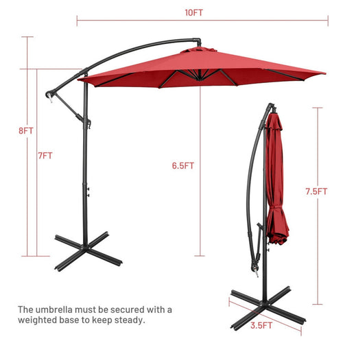 Biotree 10 FT Patio Umbrella, Offset Umbrella with 8 Ribs Cantilever and Cross Base for Patio Garden Backyard Pool, Red
