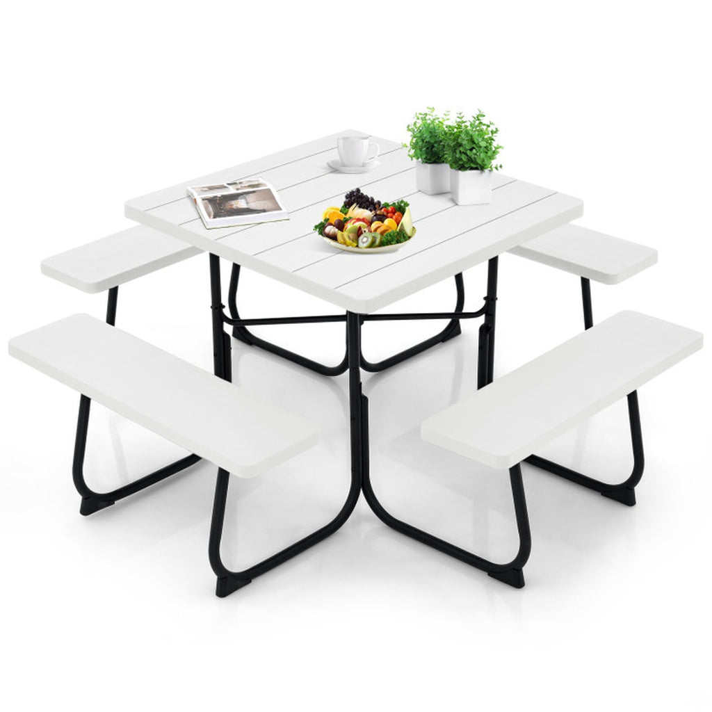 Biotree 67-Inch Outdoor Picnic Table with 4 Benches and Umbrella Hole, White