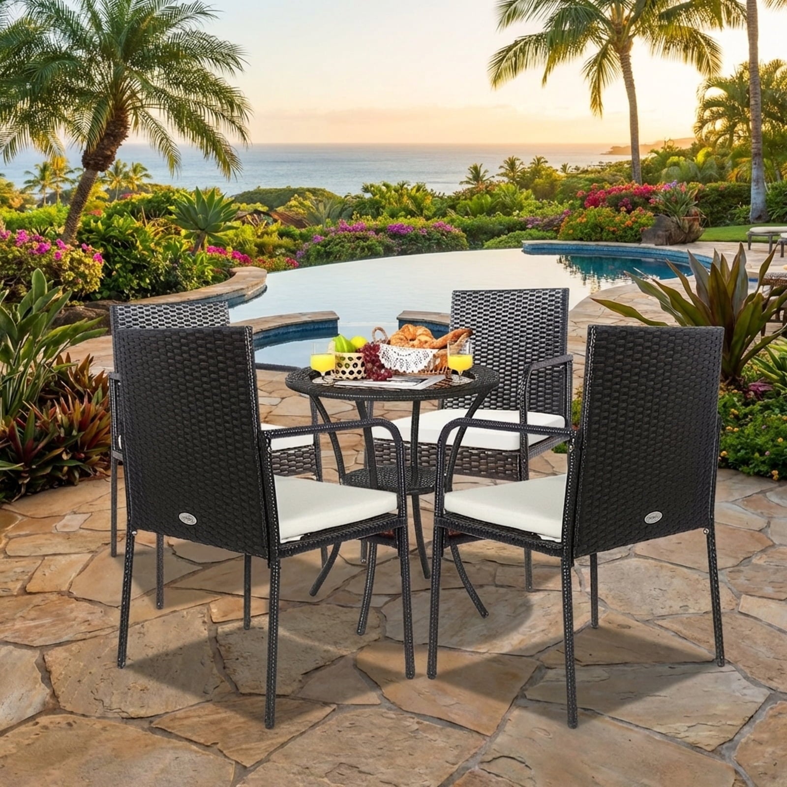 Biotree 4-Piece Patio Wicker Rattan Dining Chair Set with Cushions