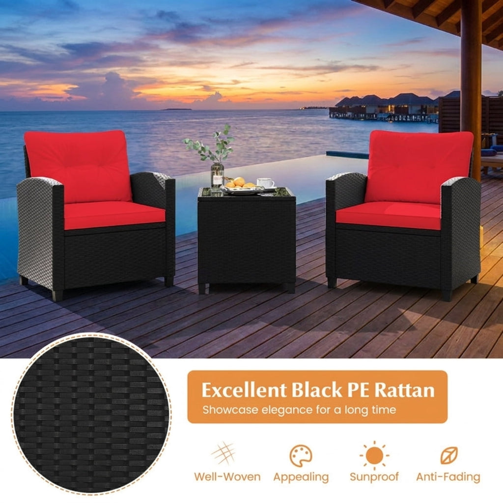 Biotree 3 Pieces Patio Furniture Set with Tempered Glass Coffee Table Outdoor Conversation Set for Garden Backyard Porch