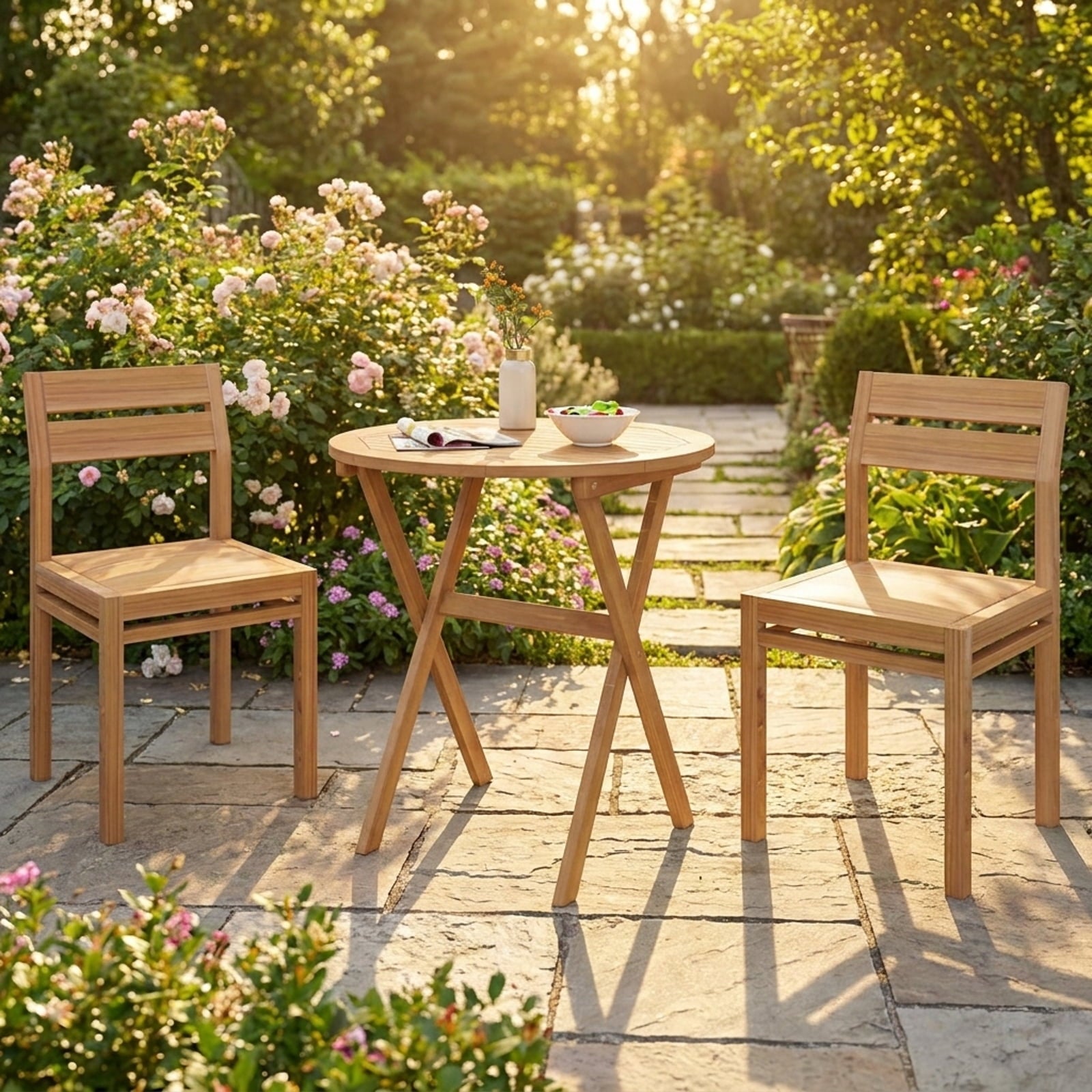 Biotree Outdoor Side Table with Slatted Tabletop and X-Shaped Structure, Natural