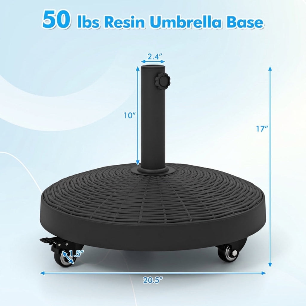 Biotree 50 LBS Patio Wicker Style Resin Umbrella Base Stand Heavy Duty with Wheels Black - Heavy Duty Outdoor Patio Stand
