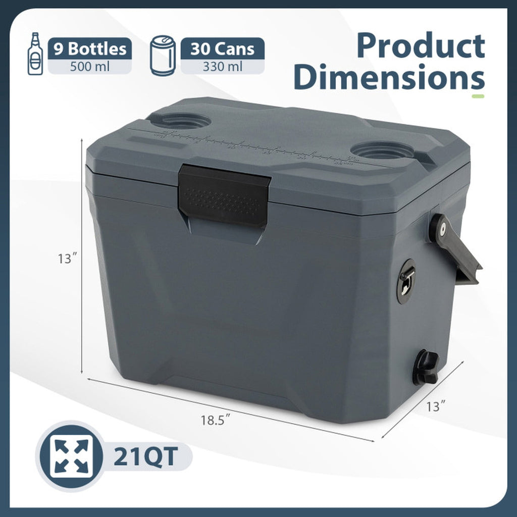 Biotree 21 Qt Insulated Portable Cooler Hard Shell Ice Chest with 2 Cup Holders, Gray