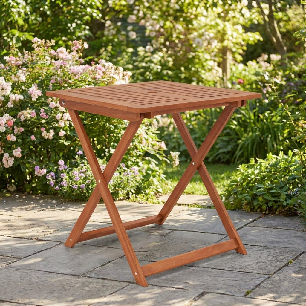 Biotree 29.5 Inch x 29.5 Inch Patio Dining Table with Teak Painting and Umbrella Hole, Teak