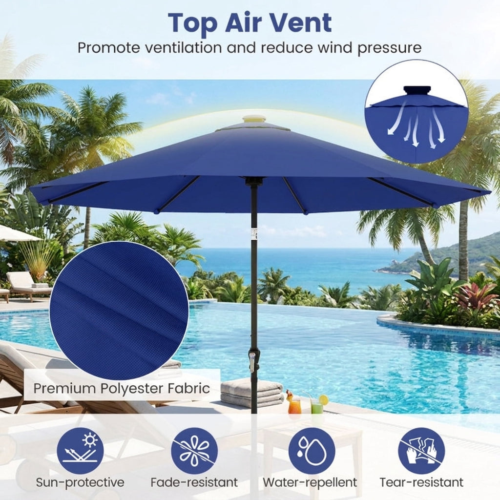 Biotree 10 ft Market Patio Umbrella with Crank and Tilt, 8 Sturdy Ribs, Vented Canopy - Navy Blue for Backyard