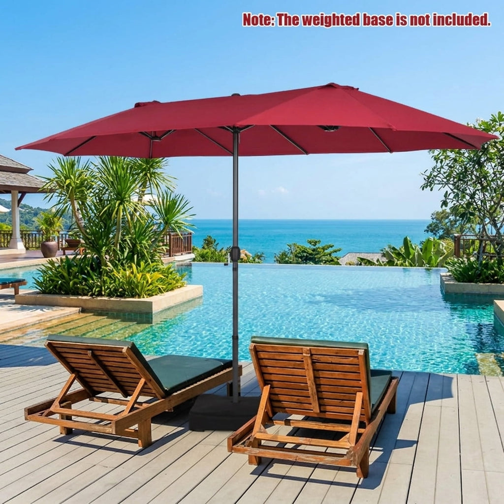 Biotree 15 ft Double-Sided Twin Patio Umbrella Crank Tilt Outdoor Shade - Red - UV Protection with Cross Base
