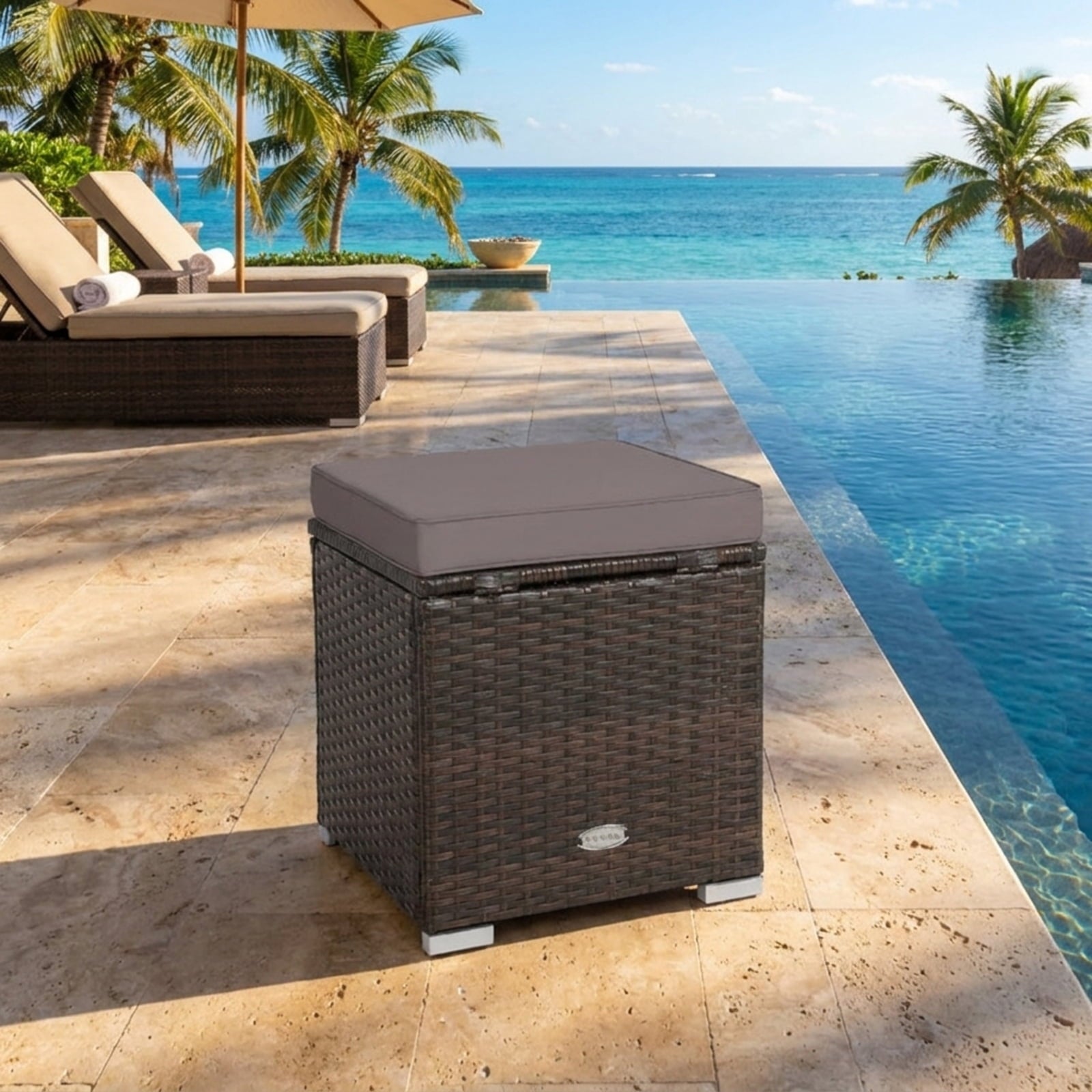 Biotree 2 Pieces Patio Ottoman with Removable Cushions Stackable Patio Chair for Garden BackyardGray