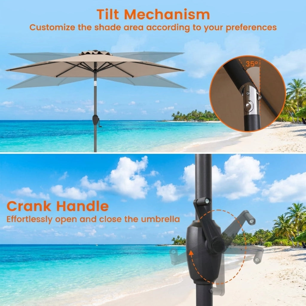 Biotree 7.5 FT Patio Umbrella, Outdoor Patio Heavy Duty Market Umbrella with Push Button Tilt for Patio Garden Backyard Pool, Tan
