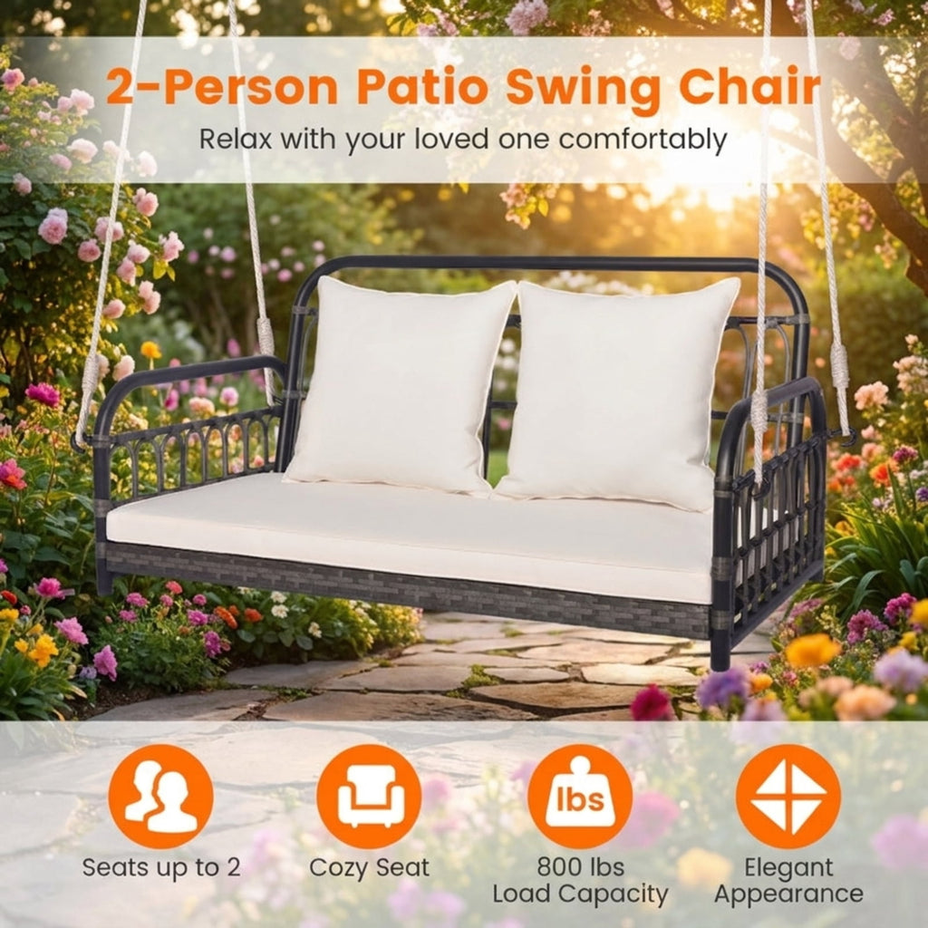 Biotree 2-Person Outdoor Hanging Chair with Ropes for Patio Porch Garden Backyard Outdoor, Gray