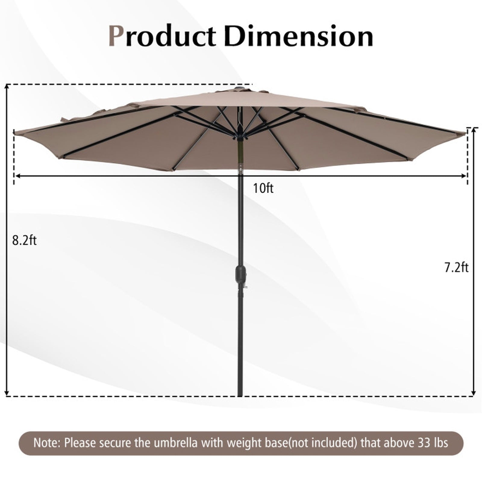 Biotree 10 ft Market Patio Umbrella with Crank and Tilt, 8 Sturdy Ribs, Vented Canopy - Tan for Backyard